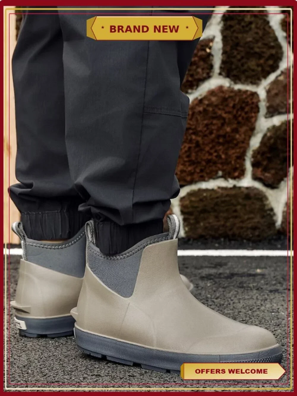 Men's Waterproof Rain Boots Anti-Slip Rubber Ankle Deck Boots Gardening Fishing